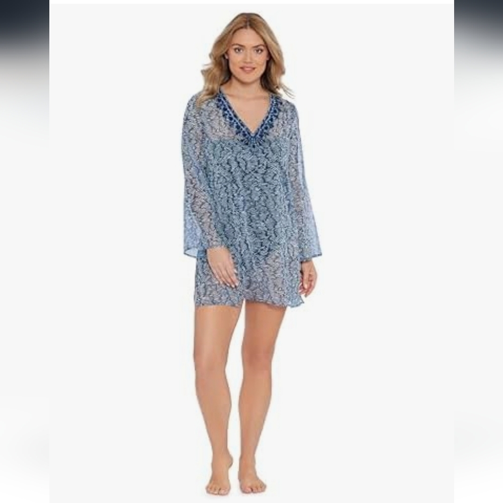 NWT Embroidered Cover Up Tunic Shape Solver XL MSRP $78 Navy